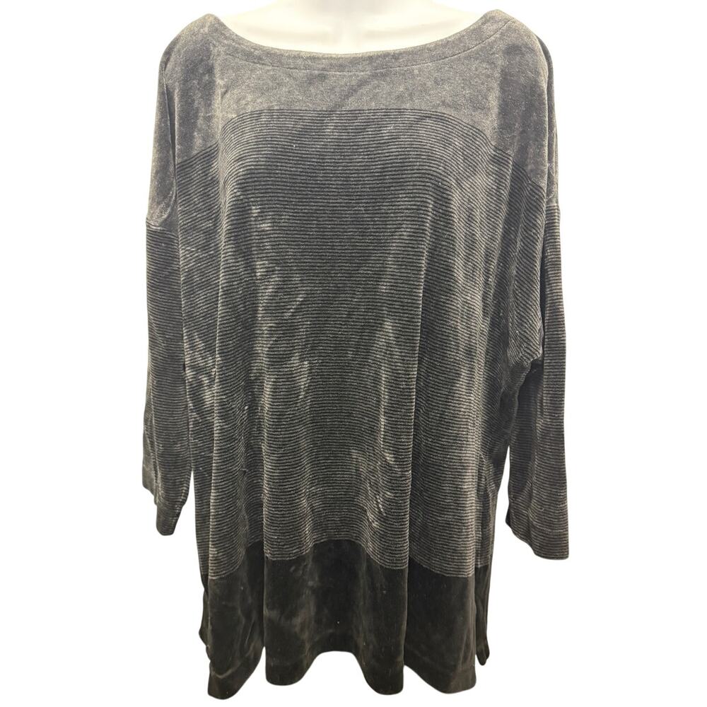 Talbots Sweater Womens Plus Size 3X Black Striped Velvet Velour boat Neck Cozy